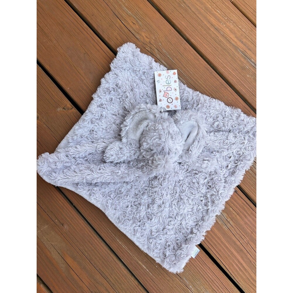 Oobles Danbar Baby Lovey Blanket Gray Elephant Silky Soft Rosette Rattle New